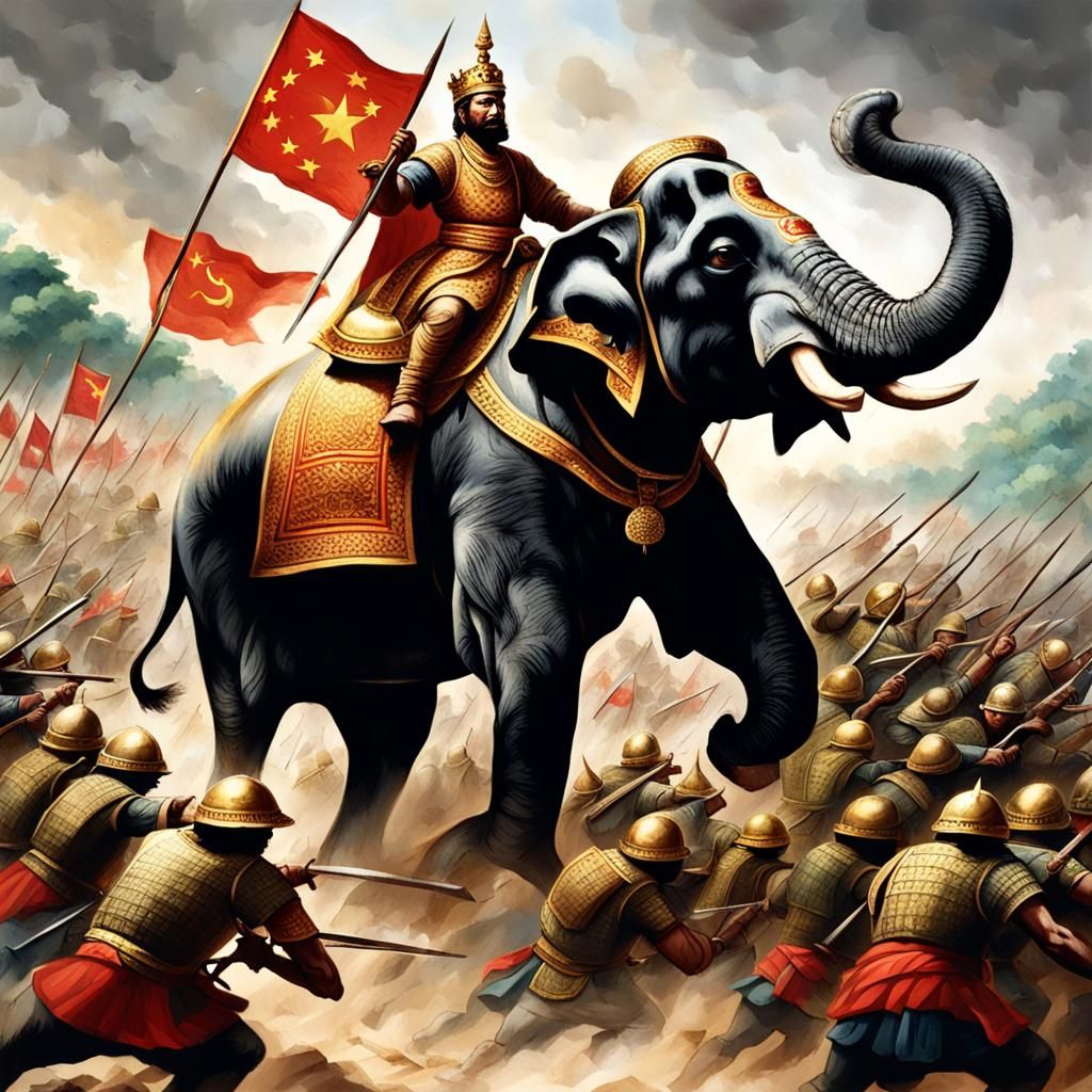 a king fighting fiercely in the middle of the battle whilst ...