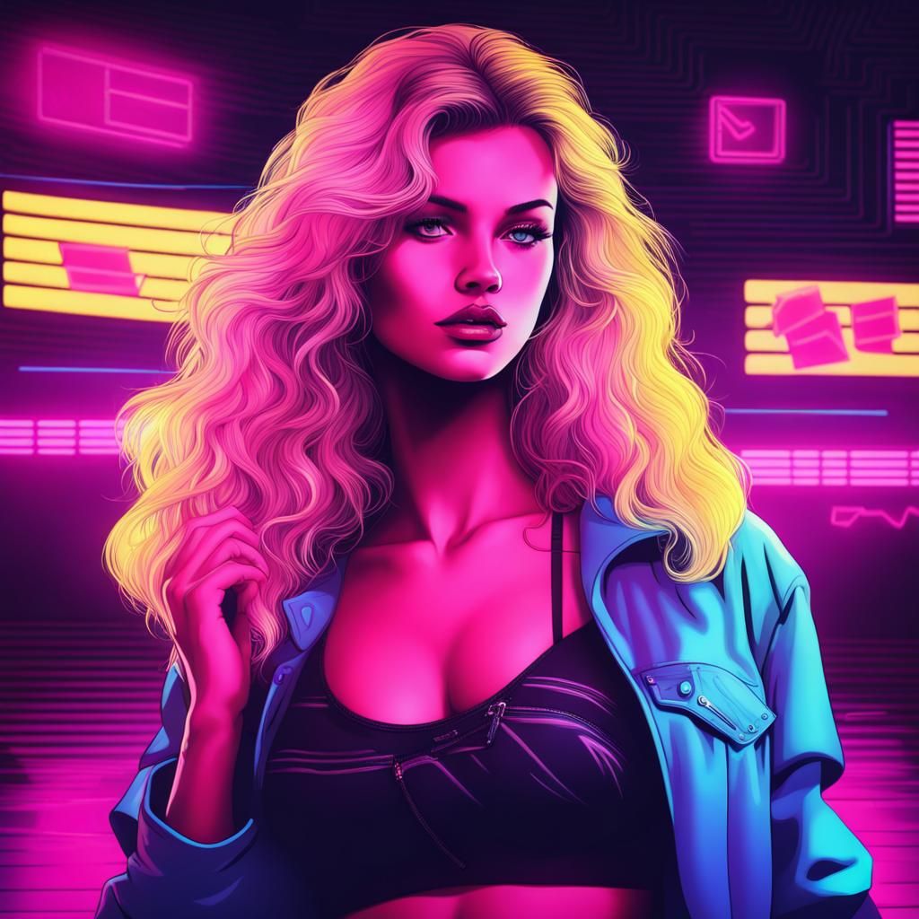 Lost Girl in 80s Neon Synthwave Dance Club