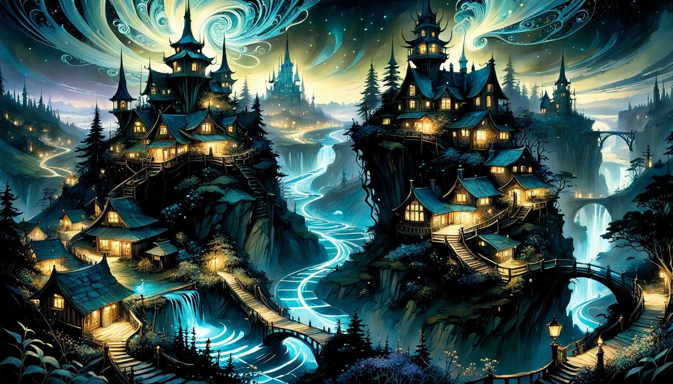 Bioluminescent Fairy Kingdom: Fantasycore Watercolor Landsca...