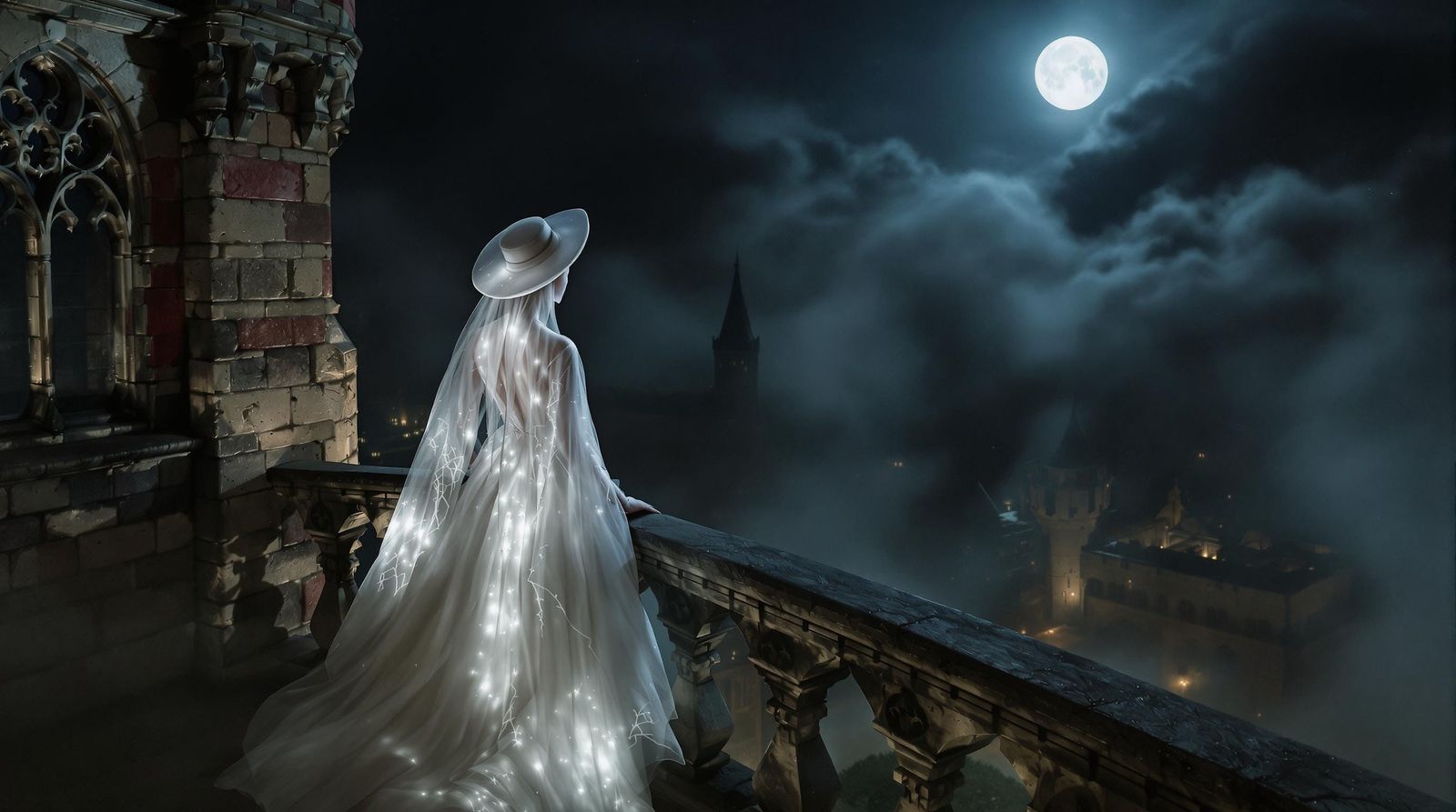 Eerie Ghost in Medieval Castle Balcony