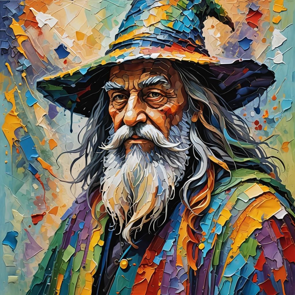 Colorful Impasto Wizard Painting in Abstract Style