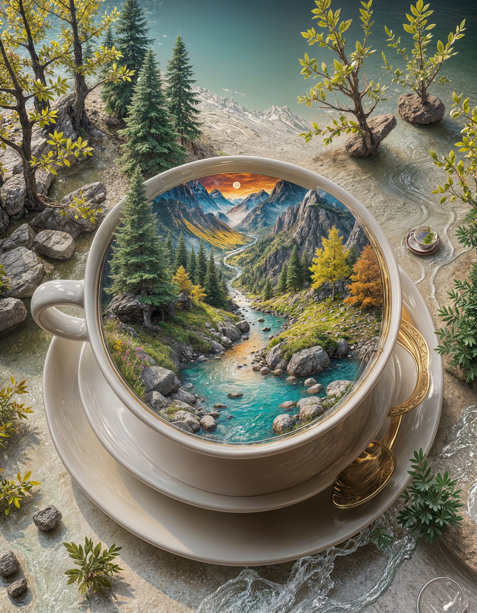 Mountain scenery tea cup