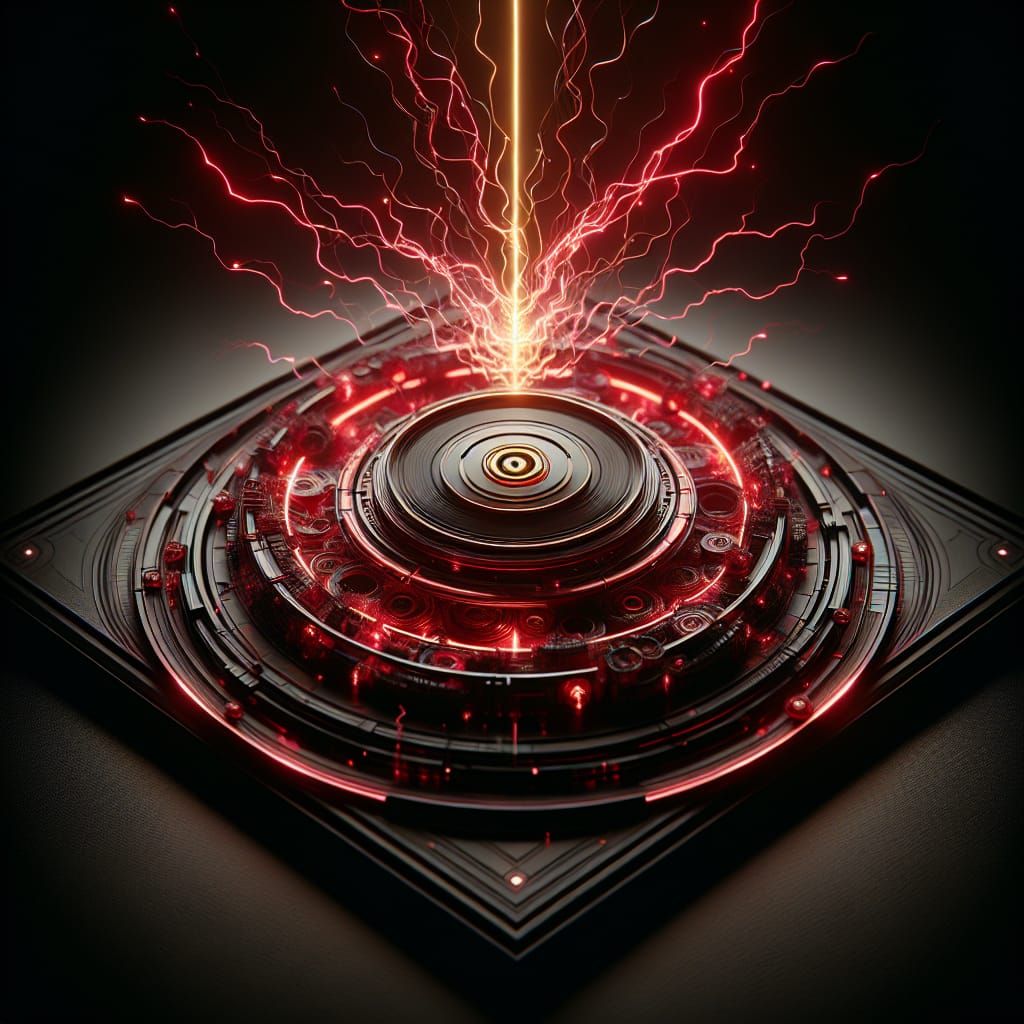 Vinyl Disc Surrounded by Red Lightning