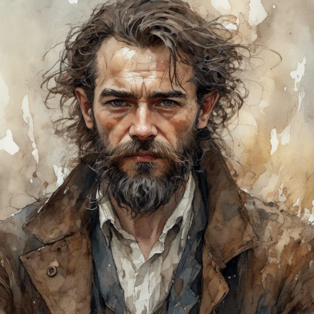 Detailed Male Portrait in Watercolour and Ink