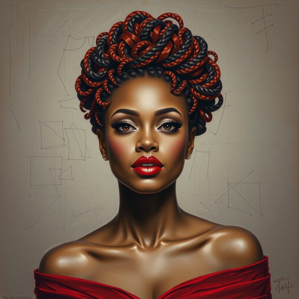 African American Woman in Red Off-the-Shoulder Top
