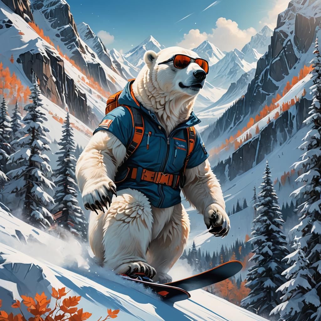 Polar Bear Skier in Sci-Fi Landscape