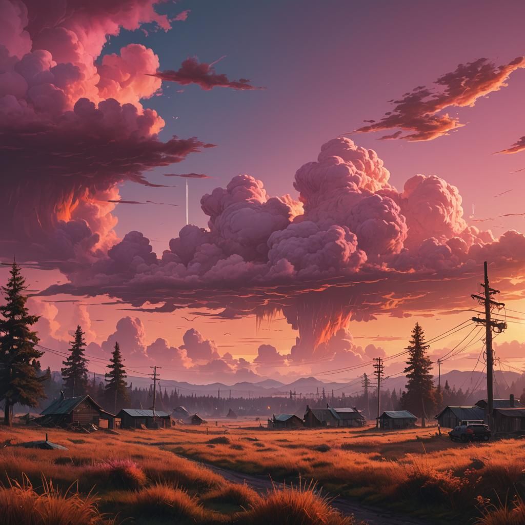 Pink Sunset Landscape in Fantasy Matte Painting Style