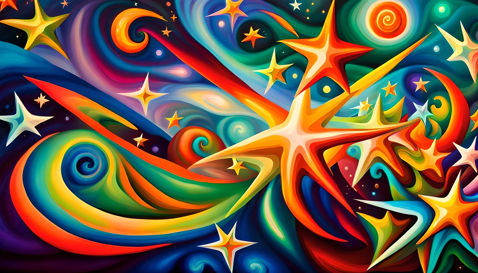 Iridescent Stars in Electromagnetic Maelstrom, Naive Art