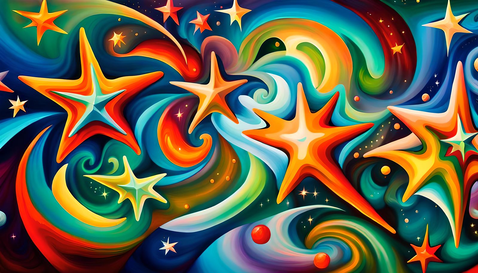 Iridescent Stars in Electromagnetic Maelstrom, Naive Art