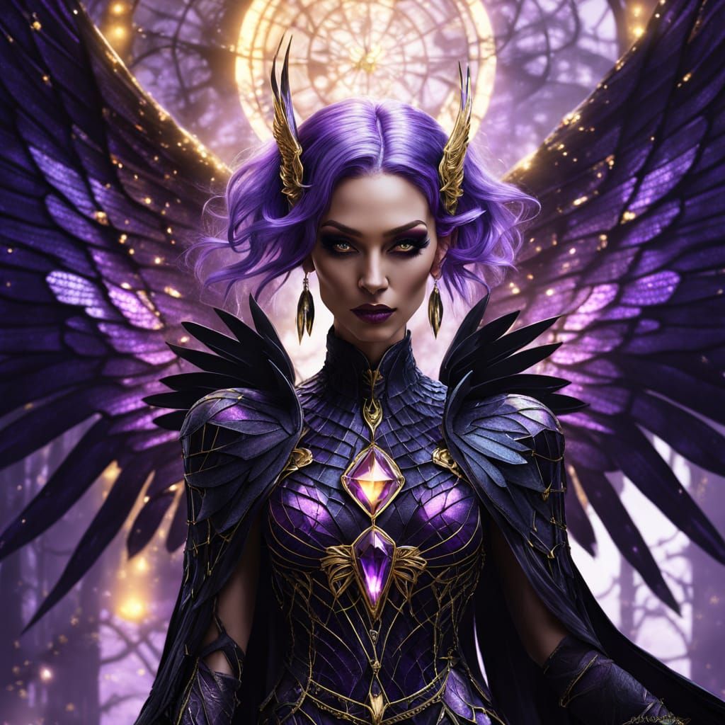 Woman with Crystal Hair on Web in Gothic Style