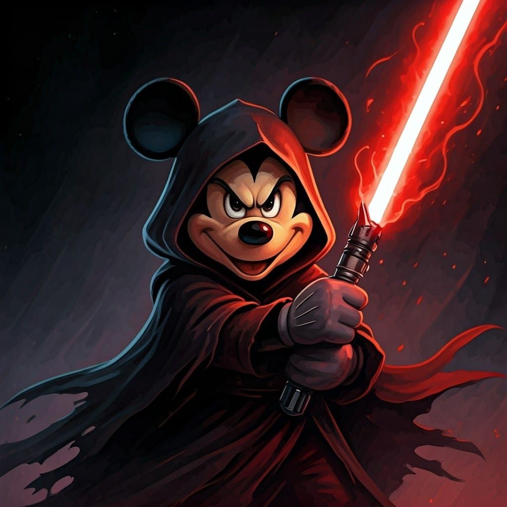 Dark Sith Mickey Mouse Unleashes Evil with Fiery Red Lightsa...