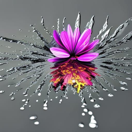 Liquid Chrome Flower Melts in Hyperrealistic Splash Art