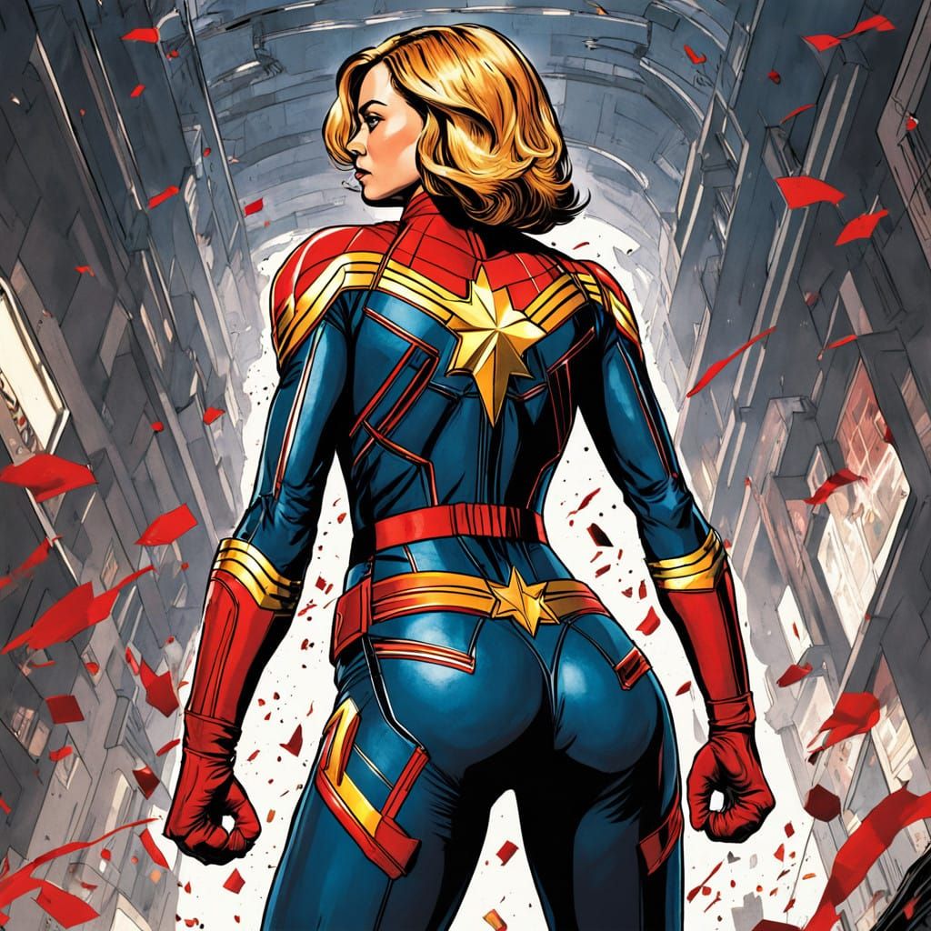 Curvy Captain Marvel Squats in High-Tech Superhero Suit