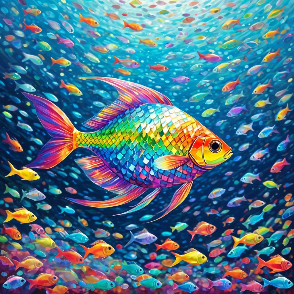 Rainbow Diamond Fish Swimming Against the Tide