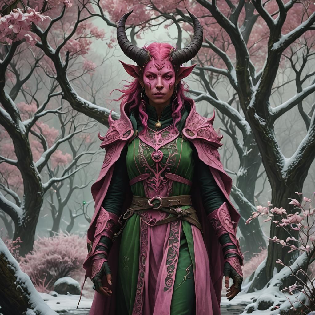 Tiefling Nature Priestess in Detailed Matte Painting