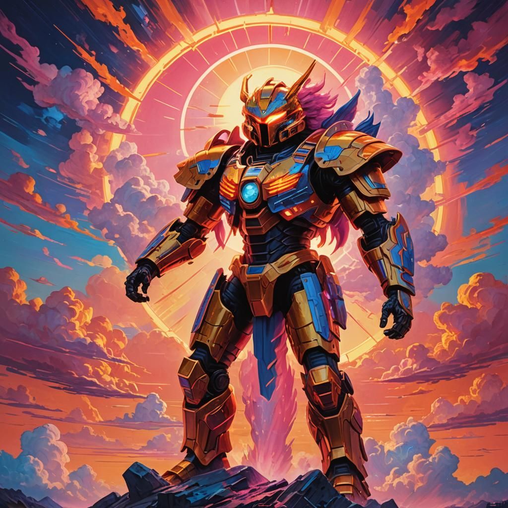 Phoenix Rising: Synthwave Neon Sun in Retro Style