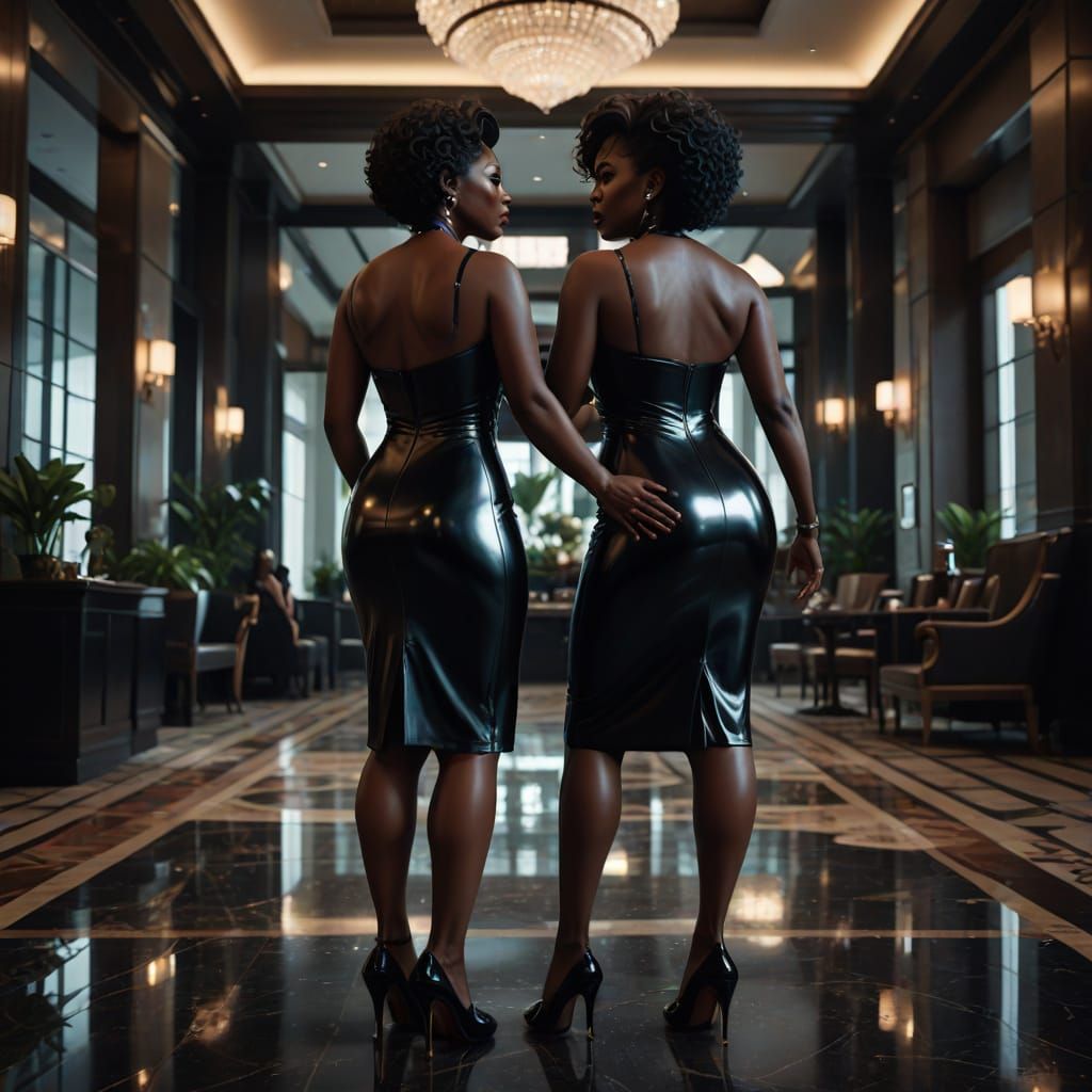 Ebony Goddesses in Metallic Latex, a Fantastical Scene