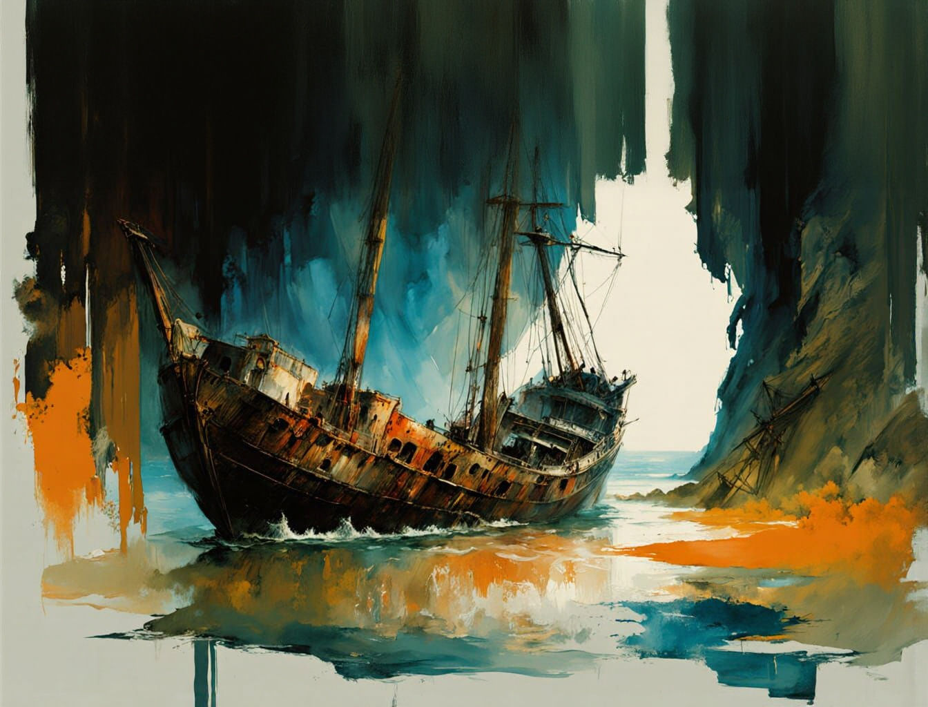 Shipwreck in Oasis Cave with Embossed Textured Paint