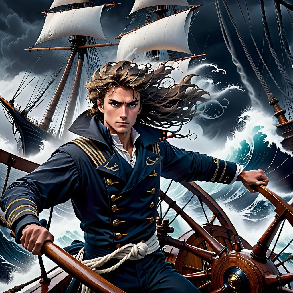 Sailor Navigates Stormy Seas Under Starry Vortex