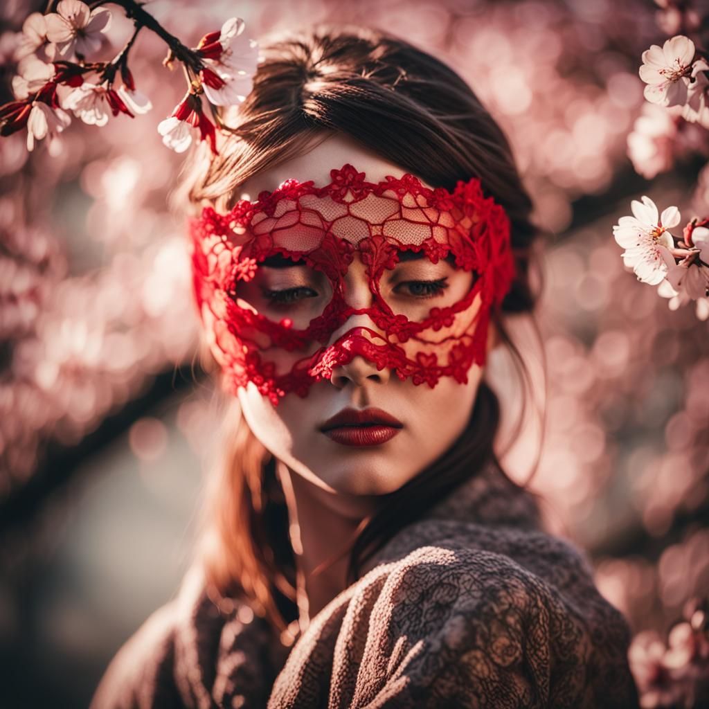 Sensual Cherry Blossom Dancer in Golden Haze