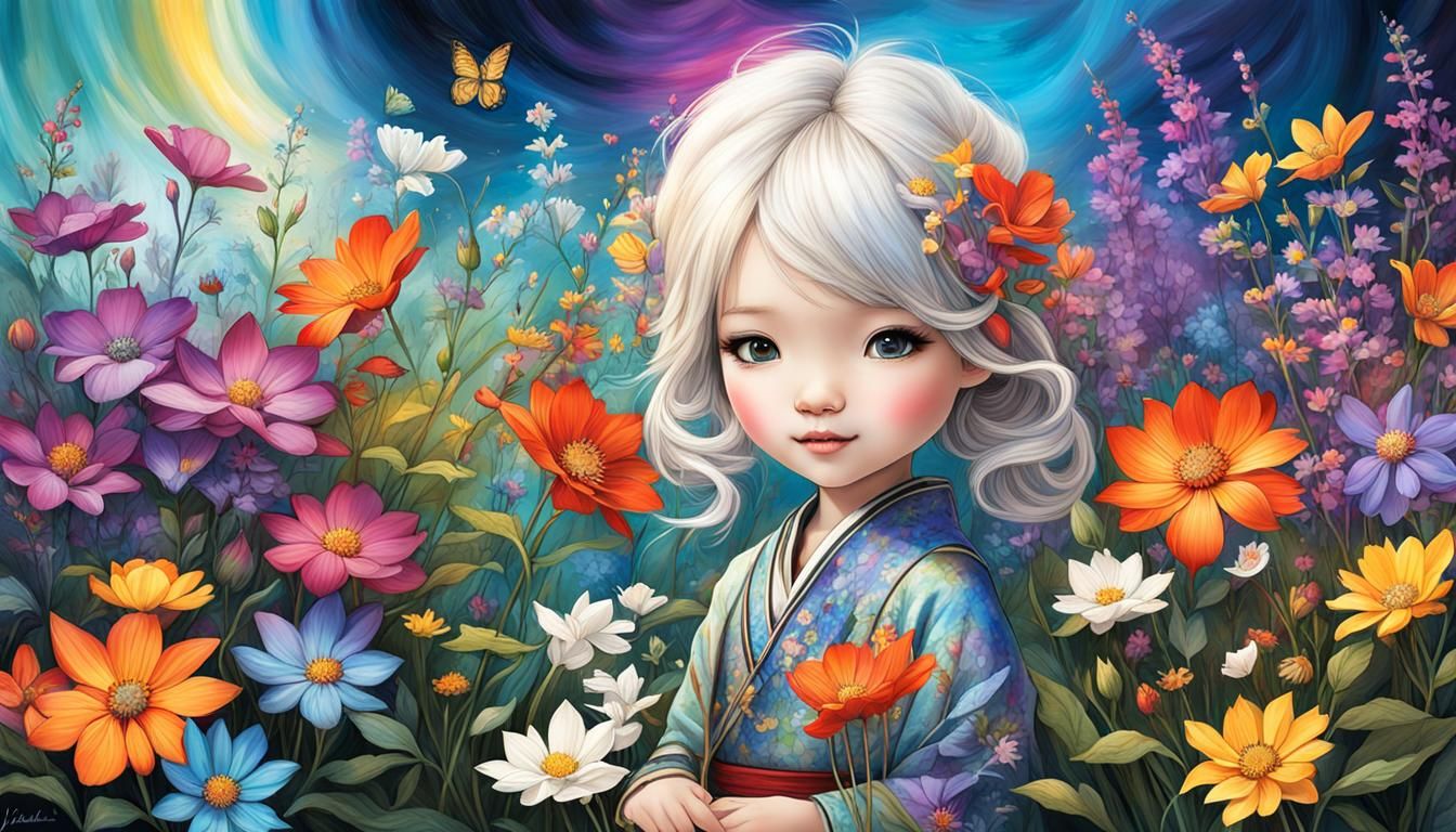 Toddler in Wildflowers: Digital Art by Irina Kapi
