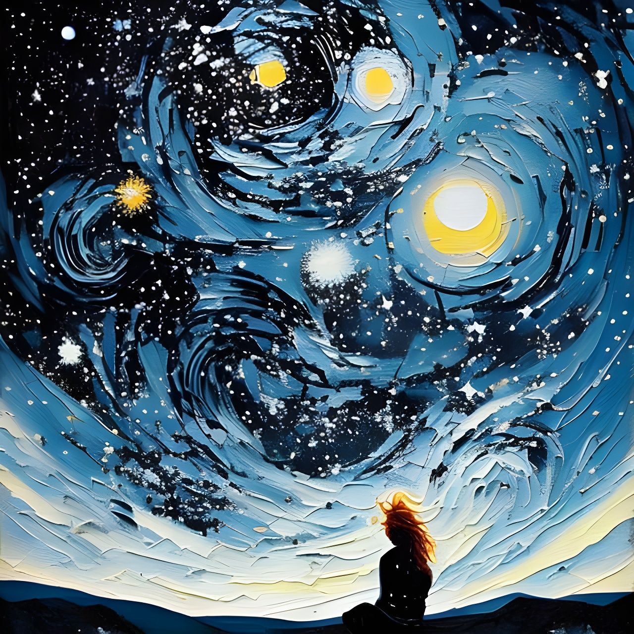 Girl with Starry Night Sky, Matte Painting