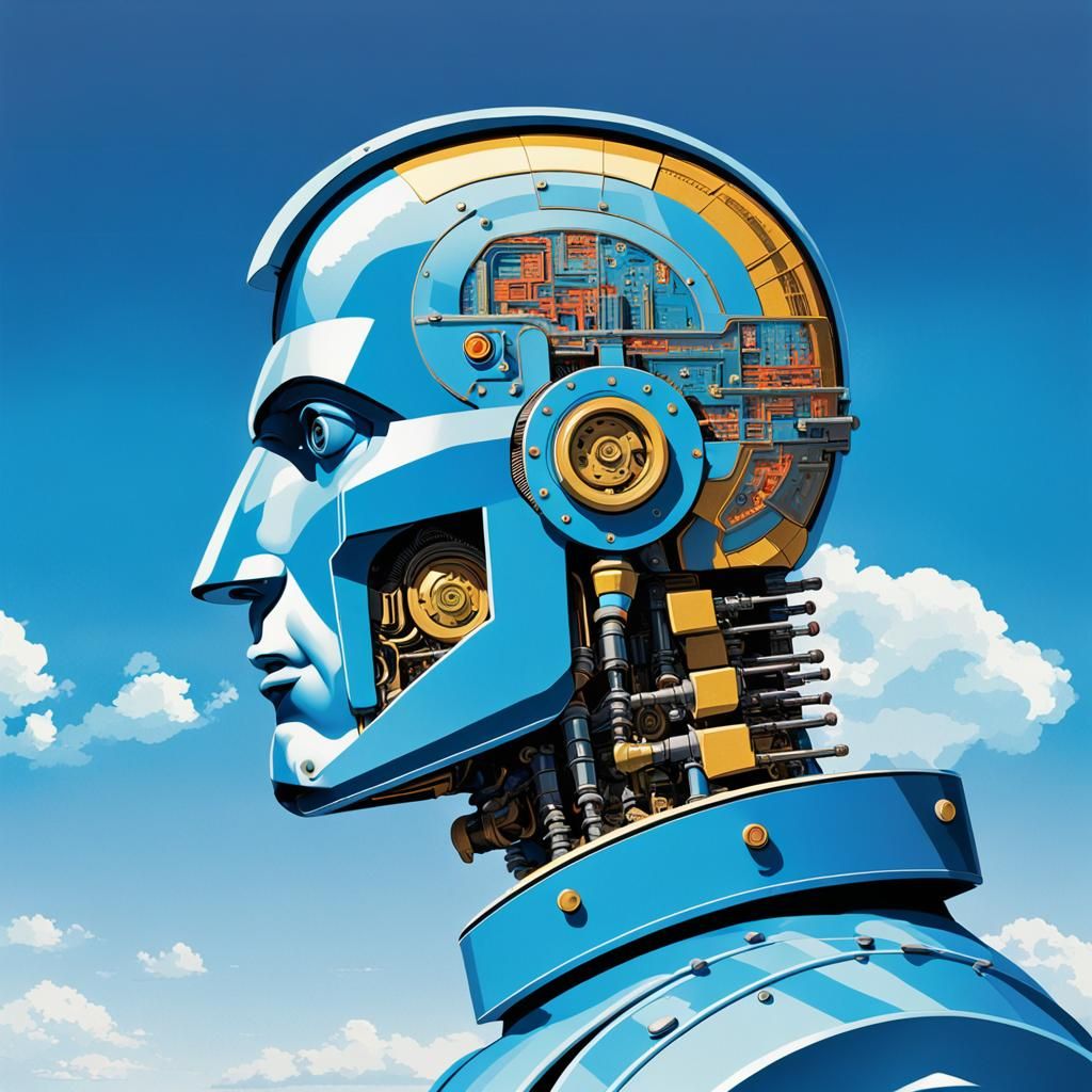 Cyborg Robot Man in 1940s Pop Art Style