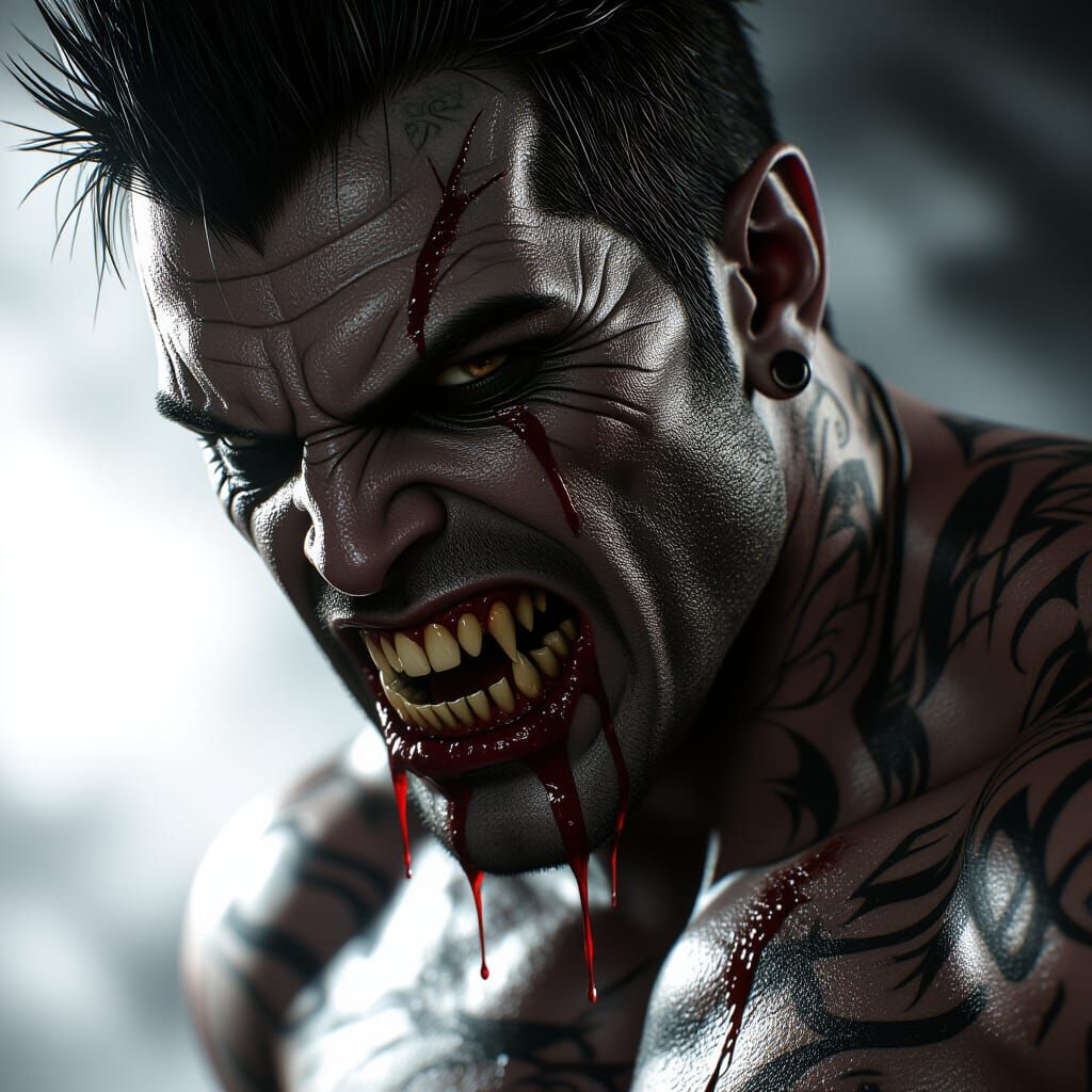 Terrifying Gothic Vampire Man with Dripping Blood