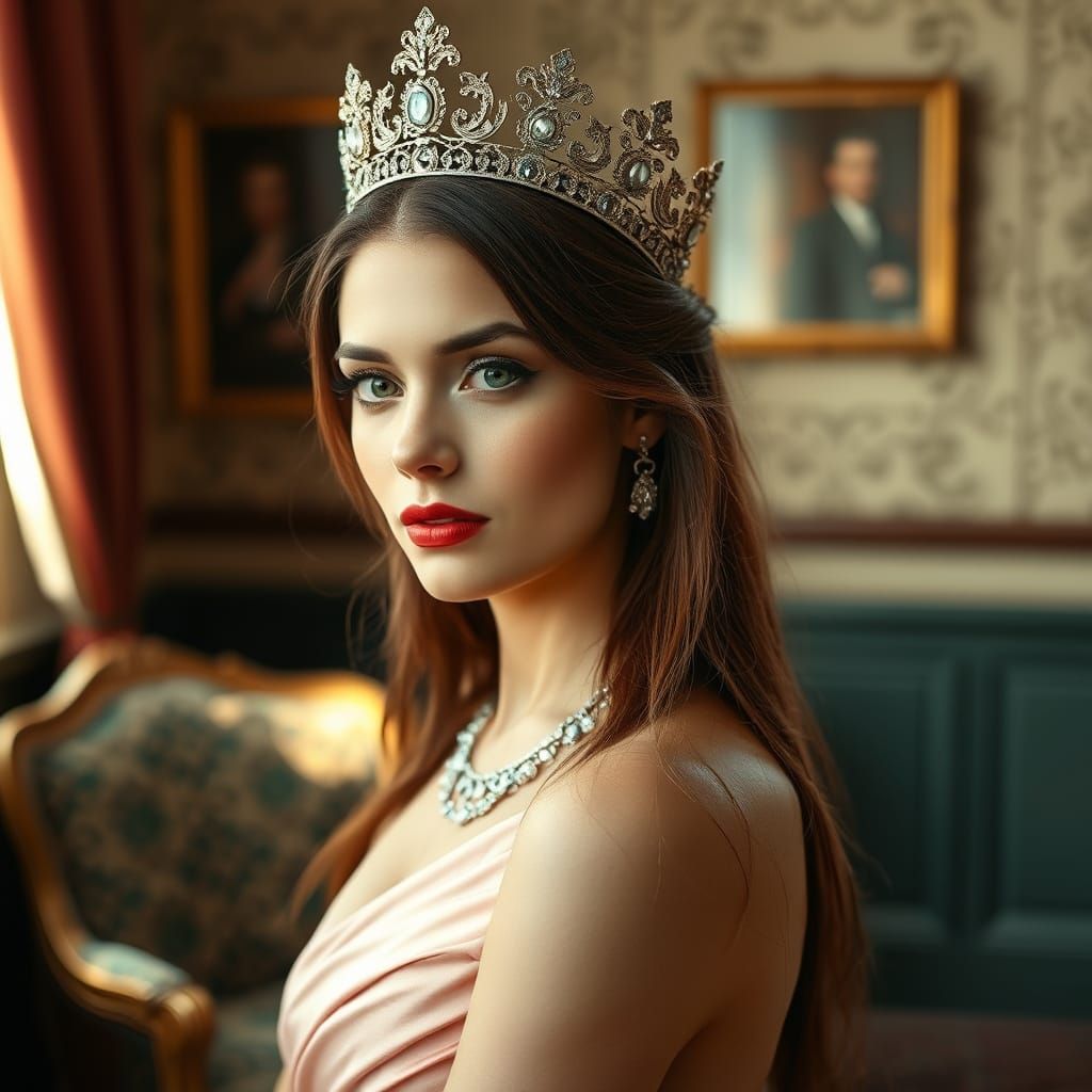 Elegant Lady in Opulent Parlor, as Impressionist Painting