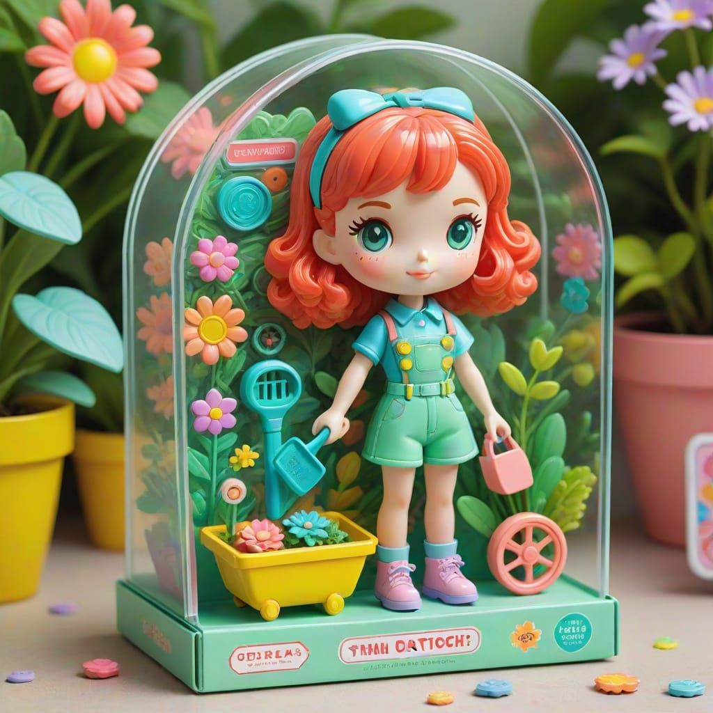 Vibrant Retro Toy Girl in Whimsical 90's Style Blister Pack