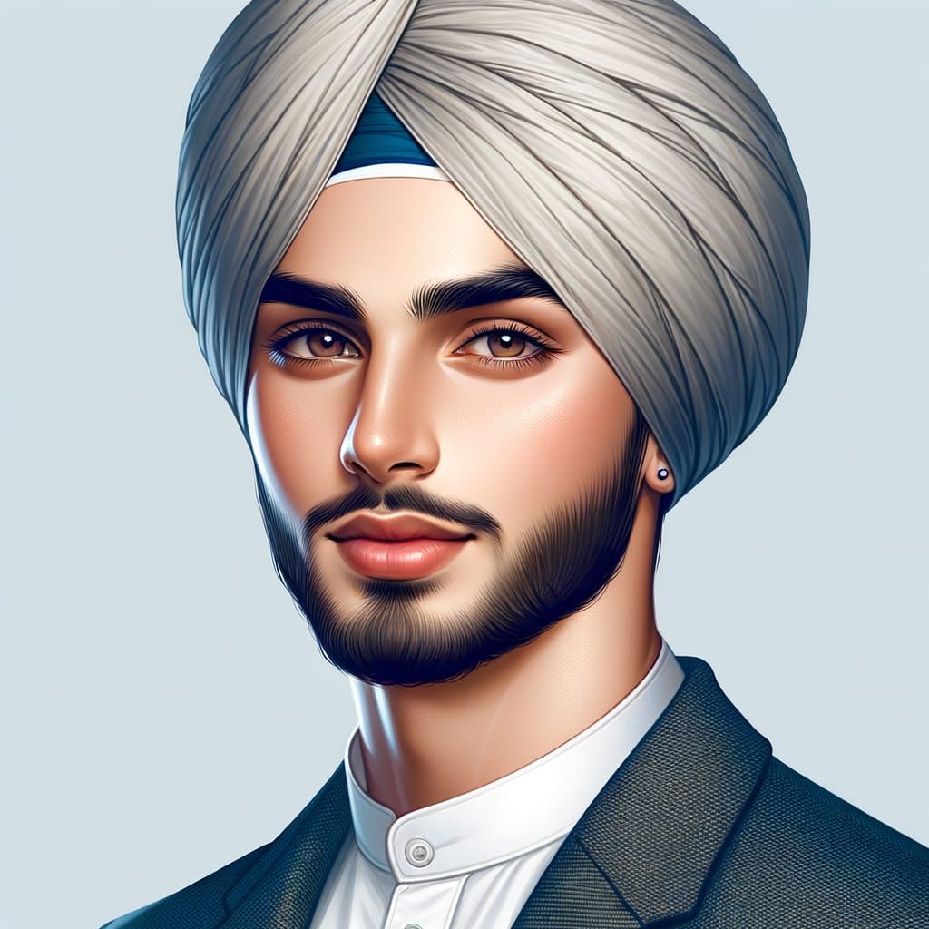 Young Sikh Man with Elegant Turban and Glowing Skin