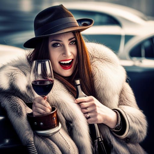 Hyperrealistic Female Mafia Boss in Snow Scene