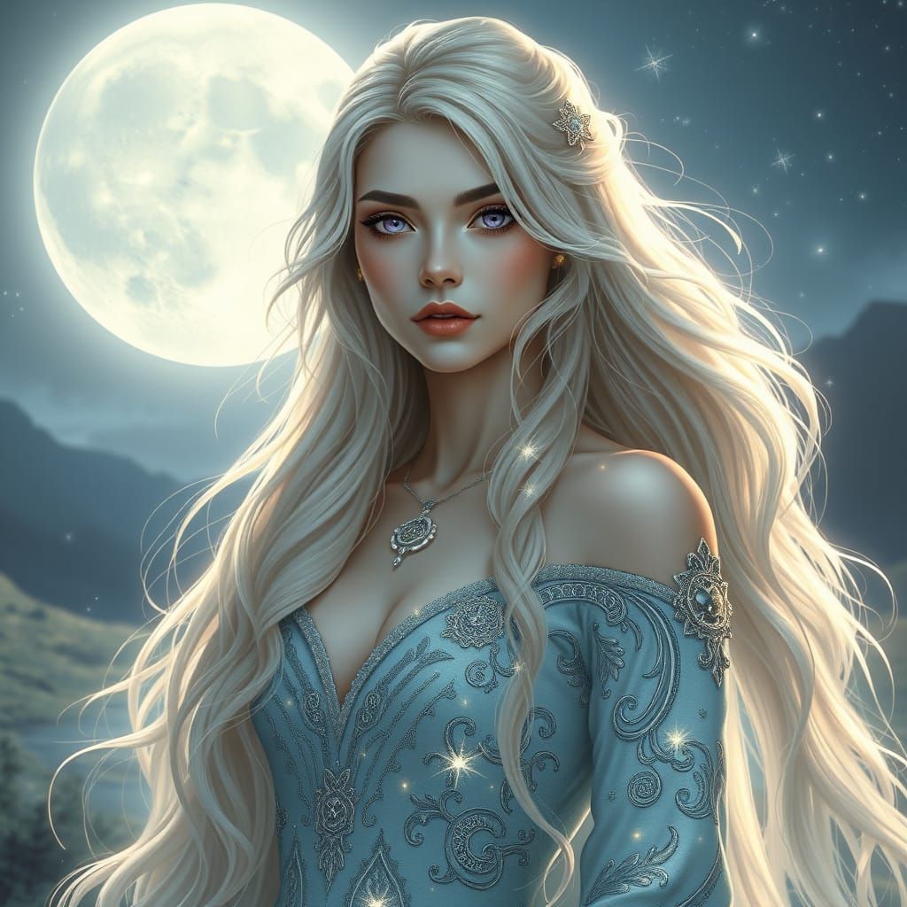 The Moonlit Empress of Valyria in a Dreamlike Landscape