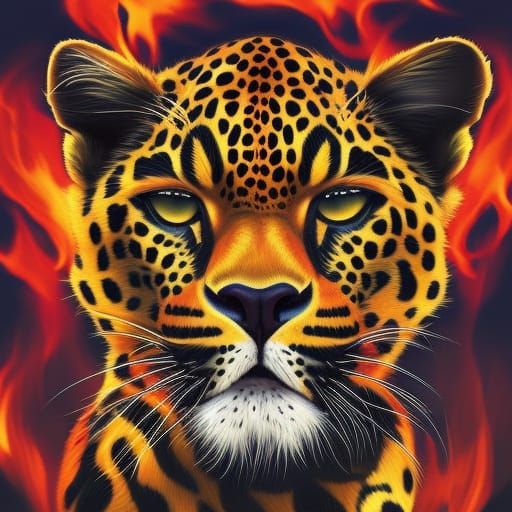 Fiery Leopard in Anime Digital Illustration