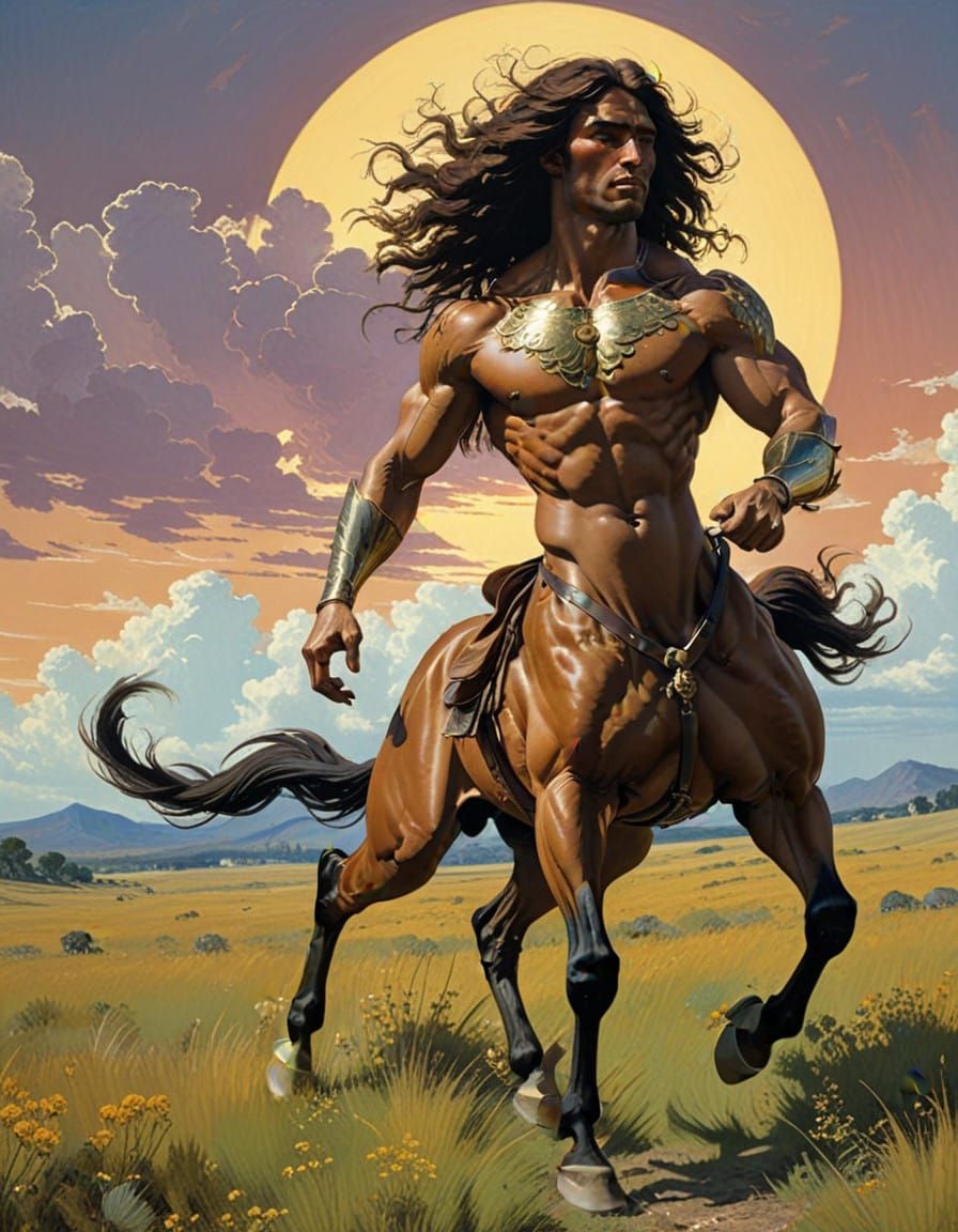 Majestic Centaur Gallops Across Golden Plains