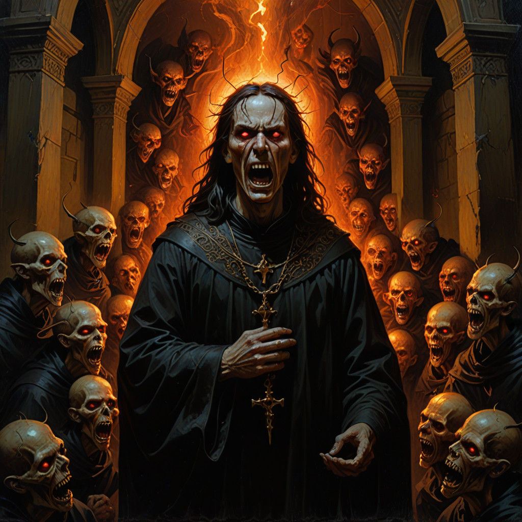 Possessed Cleric in Dark Fantasy Oil Painting