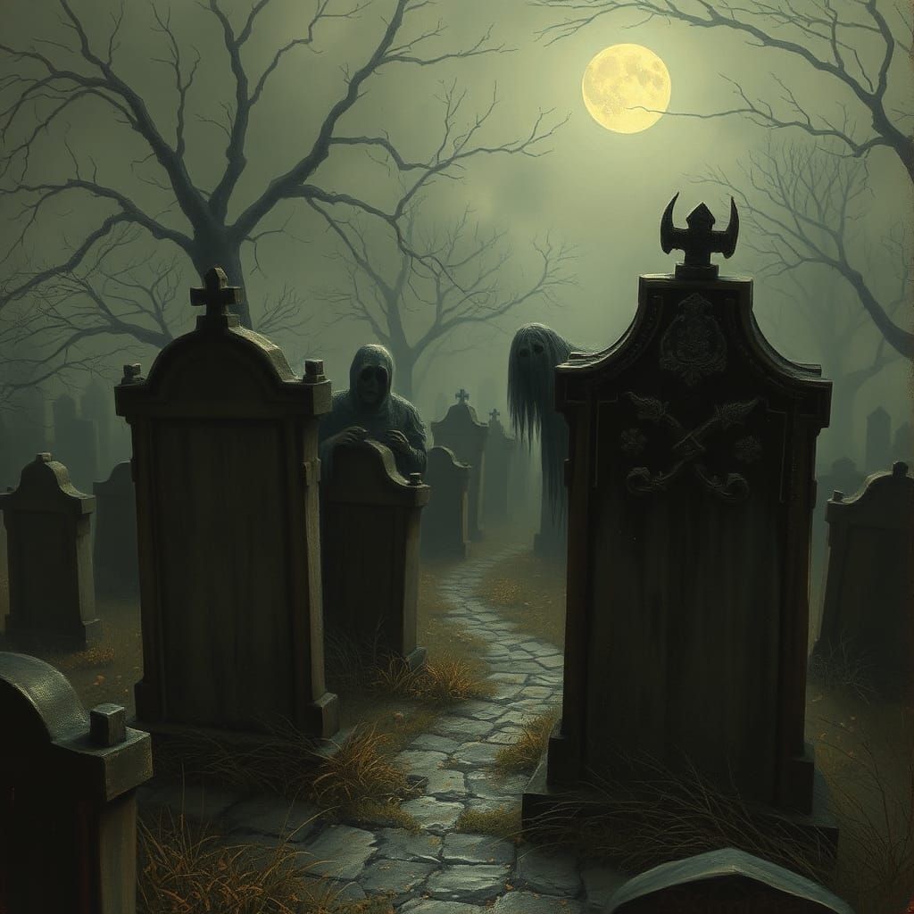 Spirits Rise in Cemetery, Gothic Horror Style