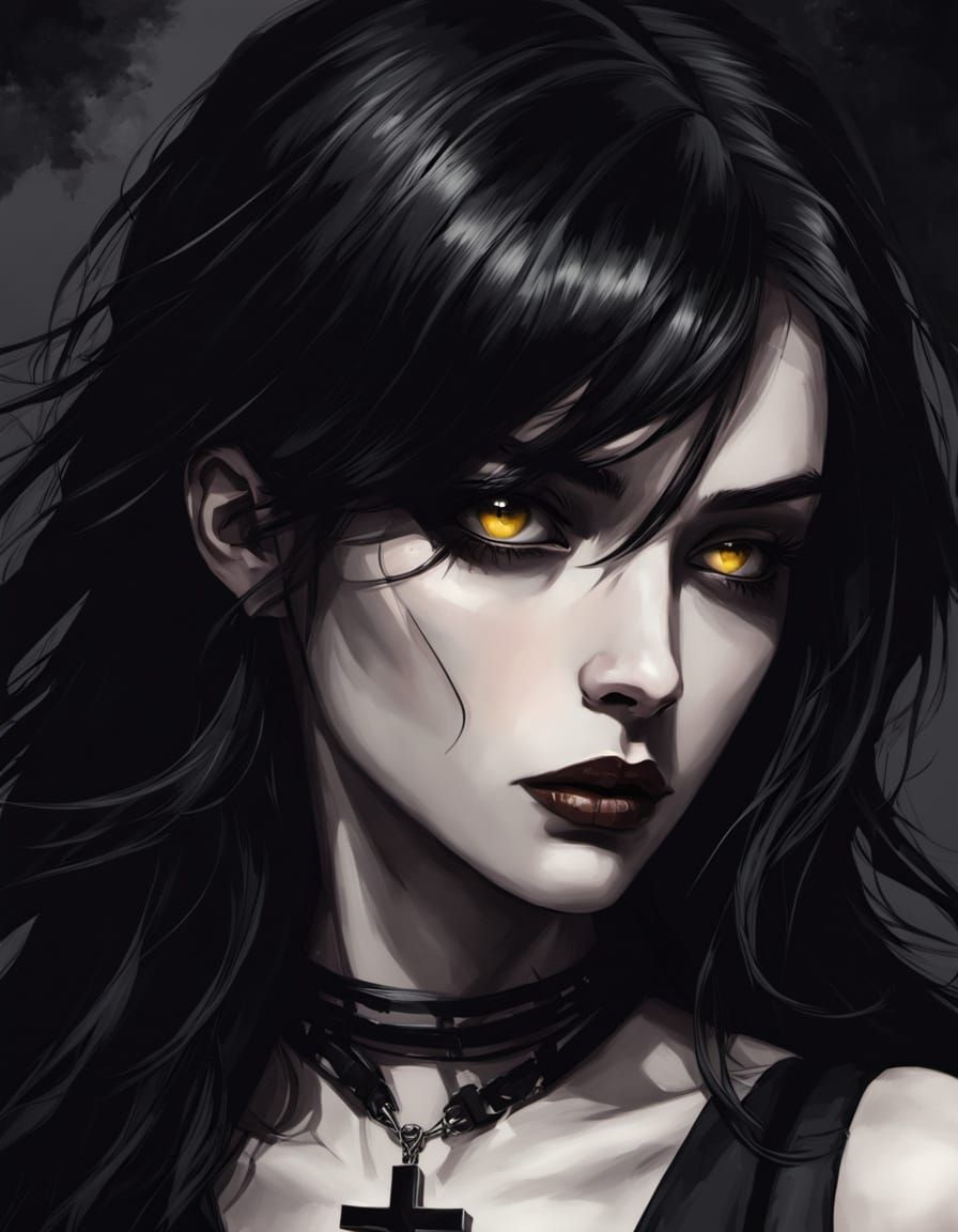 Gothic Woman Portrait in Anime Style