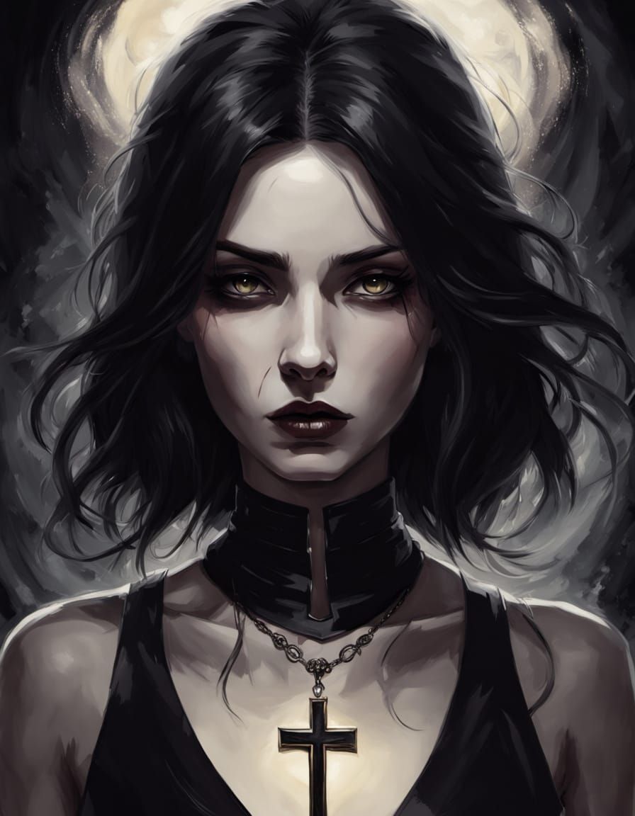 Stylized Portrait of a Goth Woman in Anime Style