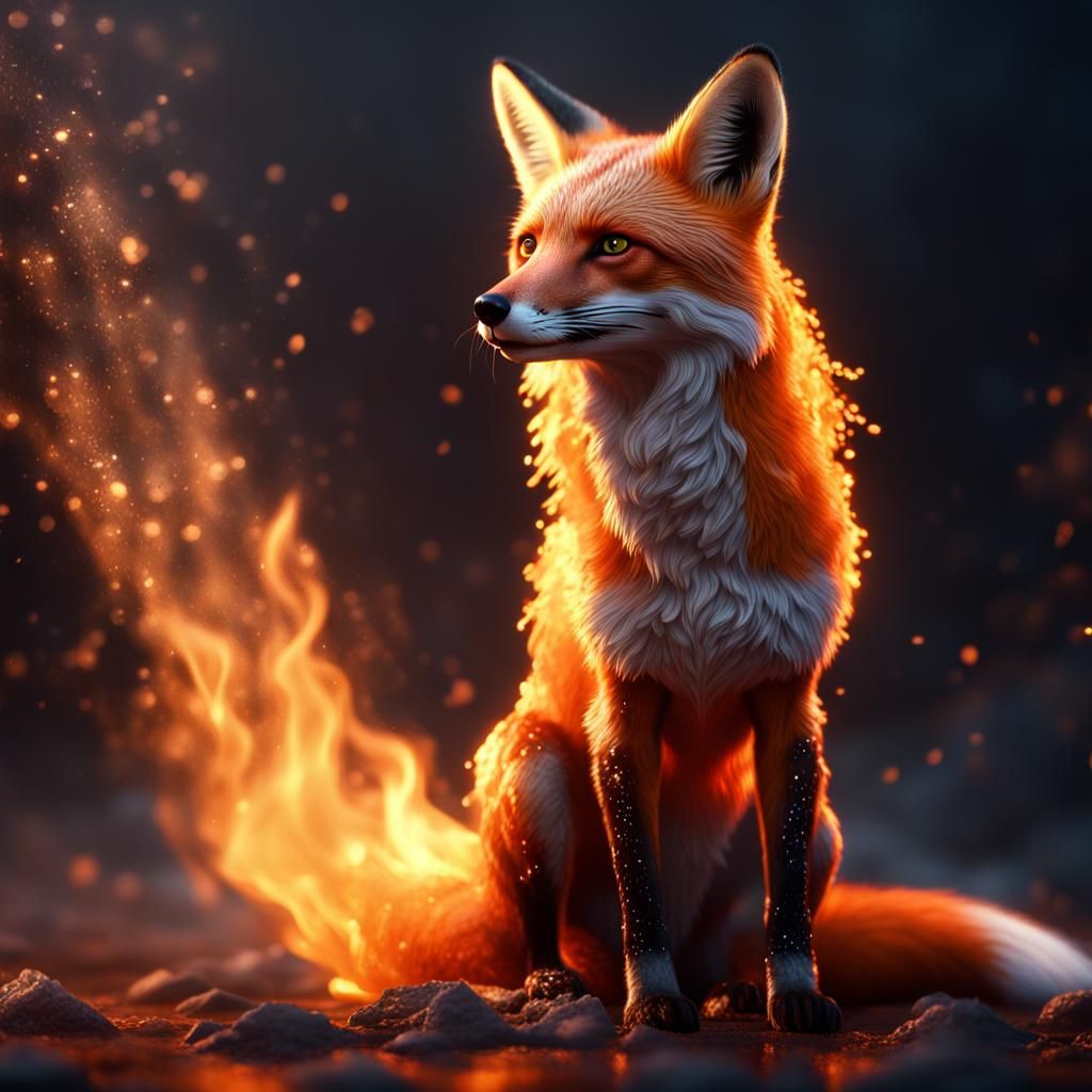 Fiery Fox Portrait in Photorealistic CGI Style