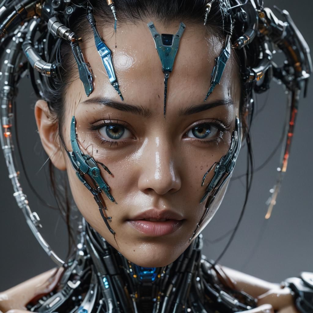 Hyperrealistic Cyborg Portrait with Steampunk Elements