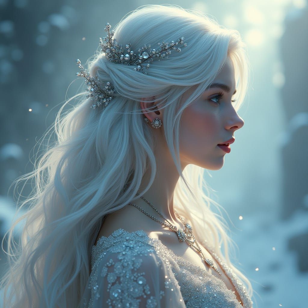 Elegant Ice Queen Portrait in Art Nouveau Style