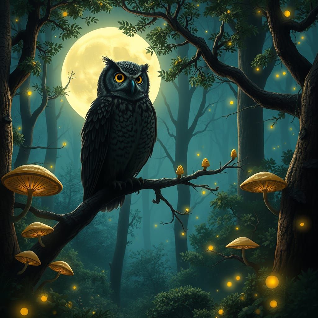 Mystical Owl in Enchanted Forest Matte Painting