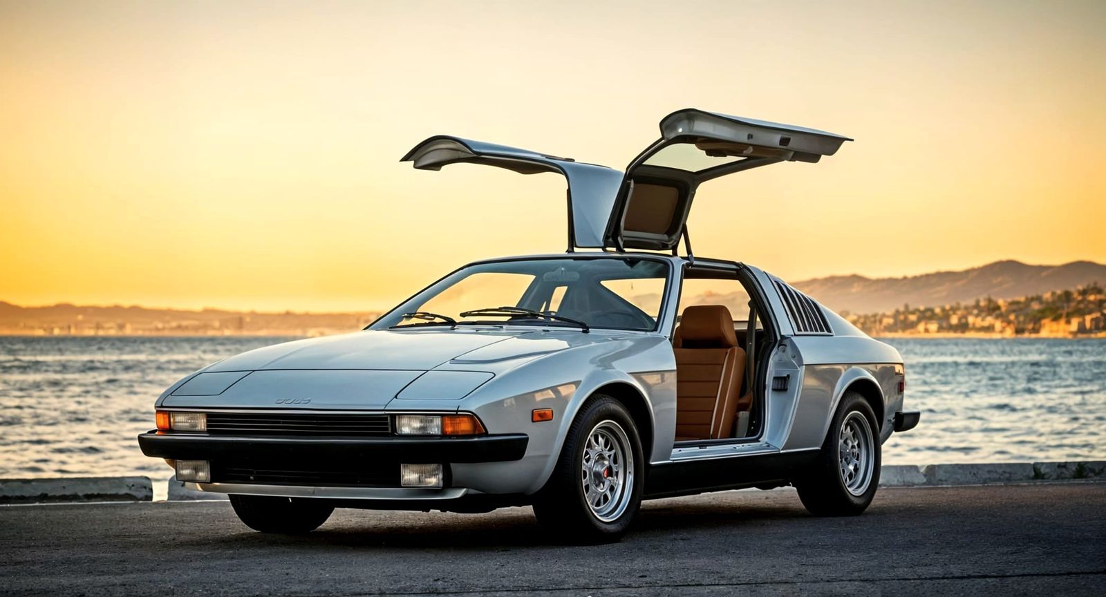 1982 Clenet Coupé Gullwing Doors at Sunset