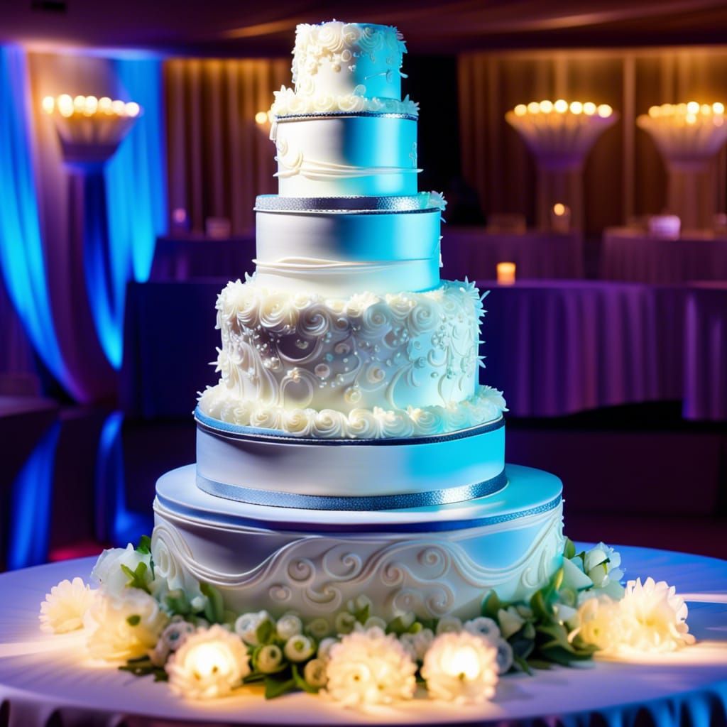 Elegant Wedding Cake in Glittering Ballroom