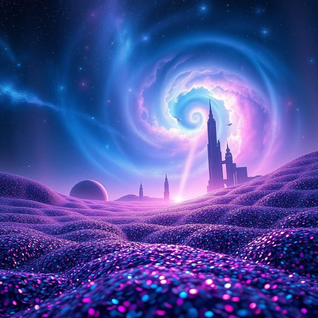 Surreal Cosmic Dreamscape with Shimmering Sequins and Irides...
