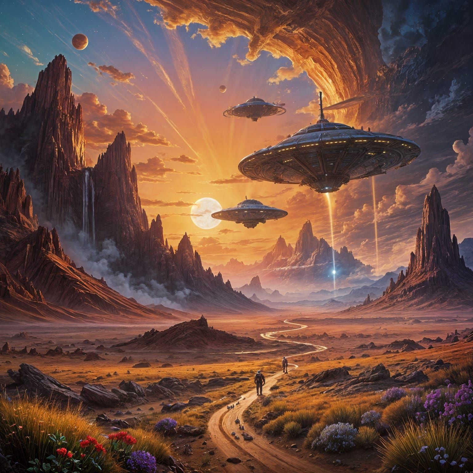 Vibrant Martian Spaceport in Impressionist Style