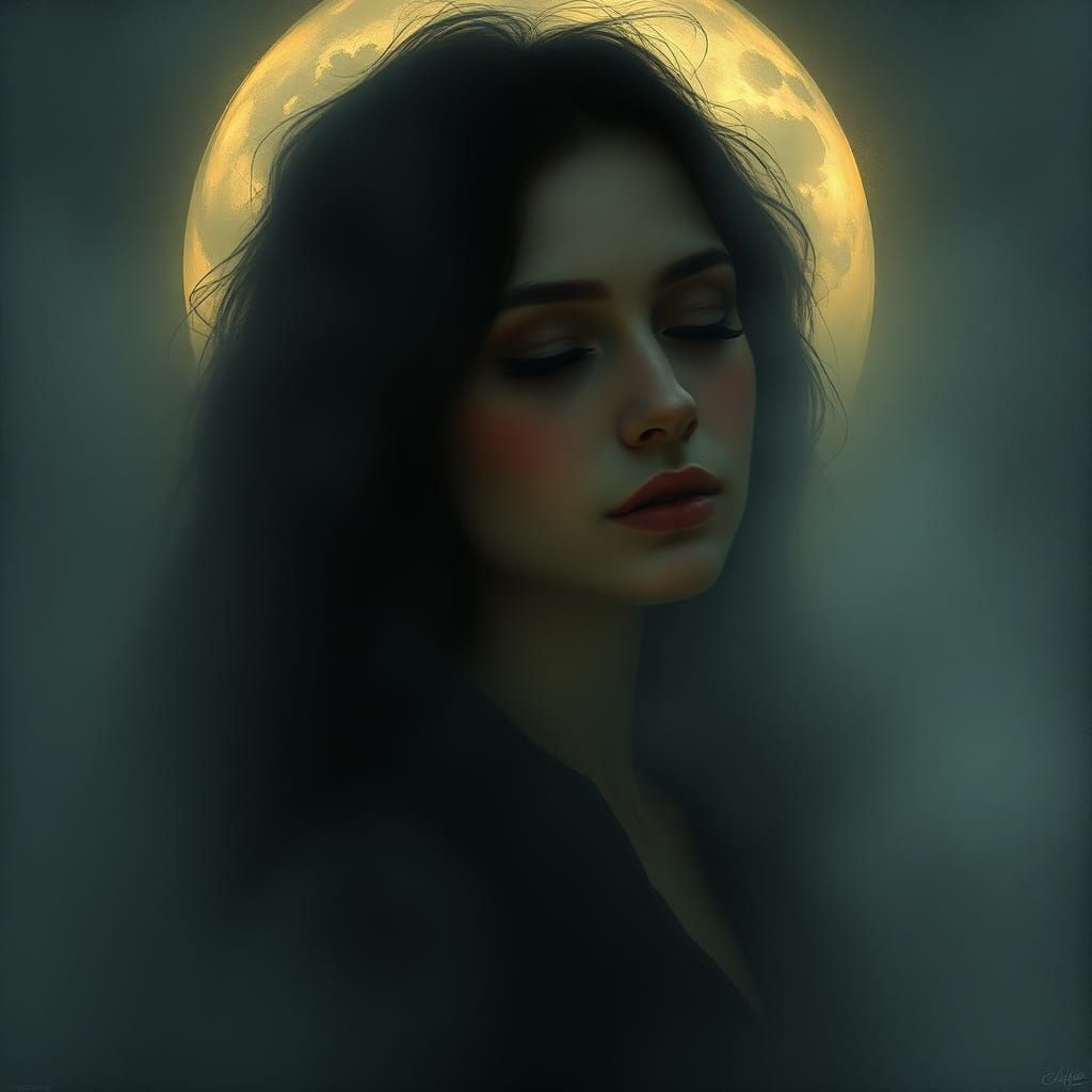 Ethereal Woman with Lunar Aura in Dreamlike Style