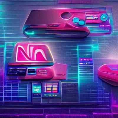 Nintendo in Synthwave Neon Retro Style