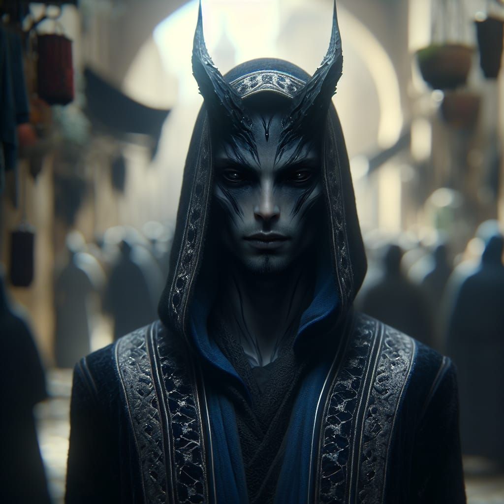 Demonic Figure in Middle-Eastern Marketplace